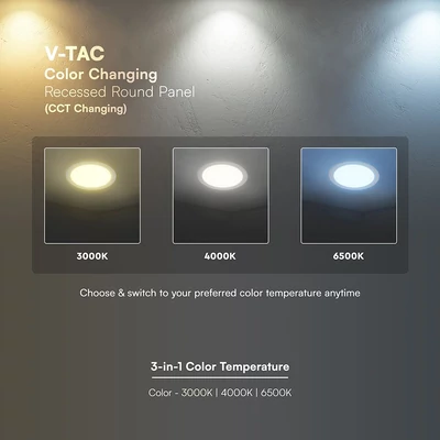 V-TAC CREE SMD süllyeszthető, műanyag, kerek LED panel 12W, CCT - SKU 78616