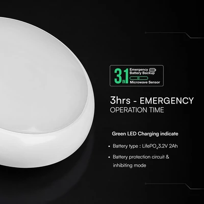 V-TAC CREE LED állítható teljesítményű, szenzorral és vészakkus CCT lámpa IP54 - SKU 812-24-6