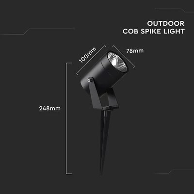 V-TAC 10W COB LED alumínium leszúrható lámpa, fekete házzal, meleg fehér - SKU 24004