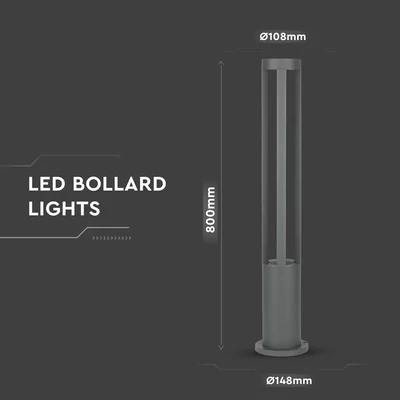 V-TAC 10W kültéri LED lámpa oszlop 80 cm, hideg fehér, szürke házzal - SKU 8330