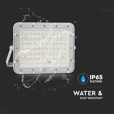 V-TAC 12000mAh napelemes LED reflektor 15W hideg fehér, 1200 Lumen, fehér házzal - SKU 7843