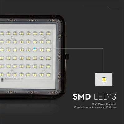V-TAC 12000mAh napelemes LED reflektor 15W hideg fehér, 1200 Lumen, fekete házzal - SKU 7825