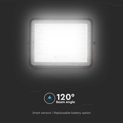 V-TAC 12000mAh napelemes LED reflektor 15W hideg fehér, 1200 Lumen, fekete házzal - SKU 7825