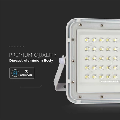 V-TAC 12000mAh napelemes LED reflektor 15W természetes fehér, 1200 Lumen, fehér házzal - SKU 7844