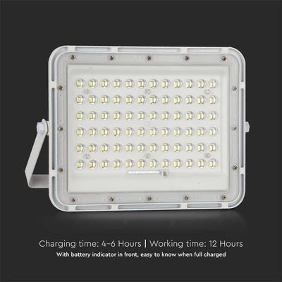 V-TAC 12000mAh napelemes LED reflektor 15W természetes fehér, 1200 Lumen, fehér házzal - SKU 7844