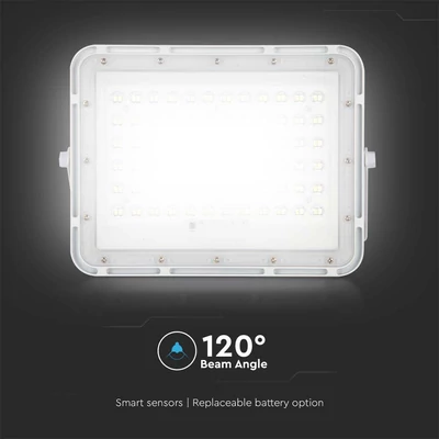 V-TAC 12000mAh napelemes LED reflektor 15W természetes fehér, 1200 Lumen, fehér házzal - SKU 7844