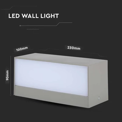 V-TAC 12W kültéri, téglatest alakú, fali LED lámpa hideg fehér - SKU 218244