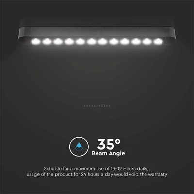 V-TAC 12W spot LED lámpatest Slim 48V mágneses sínhez, meleg fehér - SKU 10237