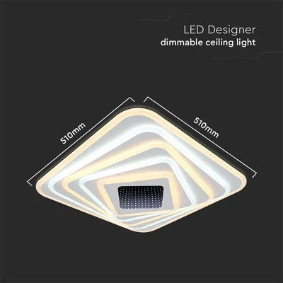 V-TAC 150W Dekoratív szögletes mennyezeti lámpa, fényerőszabályozható, RGB+CCT - SKU 15356