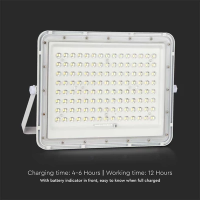 V-TAC 16000mAh napelemes LED reflektor 20W hideg fehér, 1800 Lumen, fehér házzal - SKU 7845
