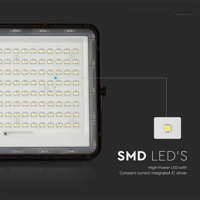 V-TAC 16000mAh napelemes LED reflektor 20W hideg fehér, 1800 Lumen, fekete házzal - SKU 7827