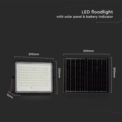 V-TAC 16000mAh napelemes LED reflektor 20W természetes fehér, 1800 Lumen, fekete házzal - SKU 7828