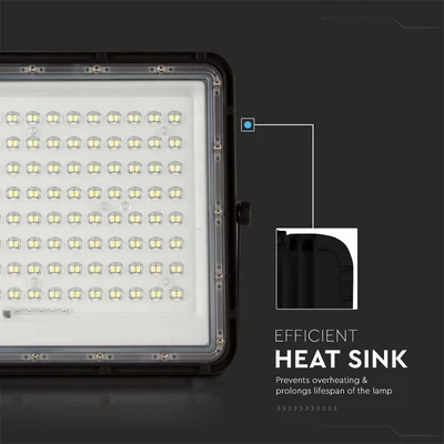 V-TAC 16000mAh napelemes LED reflektor 20W természetes fehér, 1800 Lumen, fekete házzal - SKU 7828