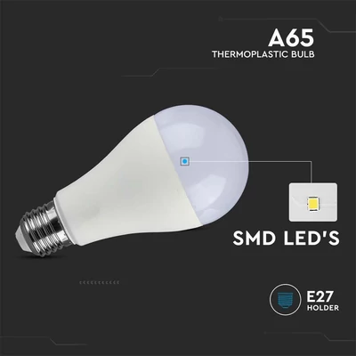 V-TAC 17W E27 A65 meleg fehér LED égő, 100 Lm/W - SKU 214456