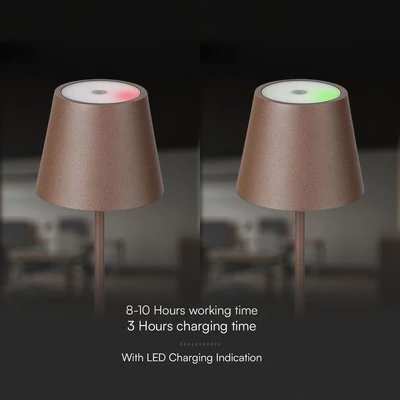 V-TAC 1.5W Corten barna, érintéssel vezérelhető akkumulátoros LED lámpa, meleg fehér - SKU 23446