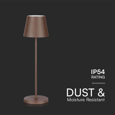 V-TAC 1.5W Corten barna, érintéssel vezérelhető akkumulátoros LED lámpa, meleg fehér - SKU 23446