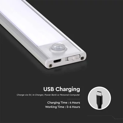 V-TAC 1.5W mozgásérzékelős, akkumulátoros, LED bútorvilágítás, természetes fehér - SKU 2958