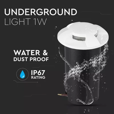 V-TAC 1W 12V kültéri, 4 irányú talajlámpa, fehér, IP67 90°, hideg fehér - SKU 1471