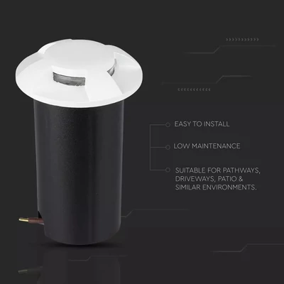 V-TAC 1W 12V kültéri, 4 irányú talajlámpa, fehér, IP67 90°, hideg fehér - SKU 1471