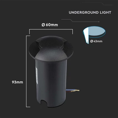 V-TAC 1W DC12V kültéri, 2 irányú talajlámpa, fekete, IP67, természetes fehér - SKU 211468