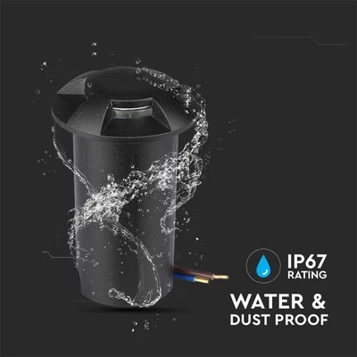 V-TAC 1W DC12V kültéri, 4 irányú talajlámpa, fekete, IP67, meleg fehér - SKU 211470