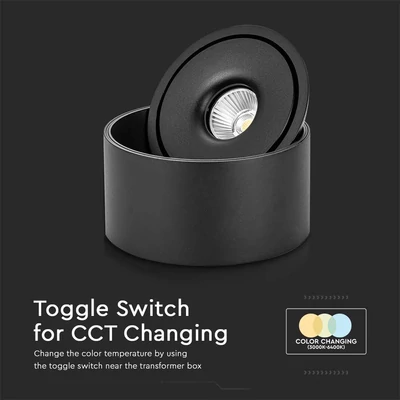 V-TAC 20W mennyezeti COB LED mélysugárzó, állítható szöggel, fekete házzal, CCT - SKU 23156