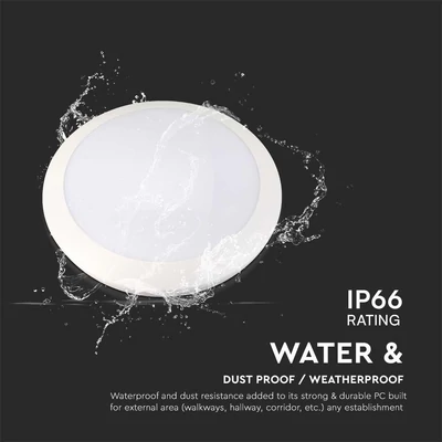 V-TAC 20W mennyezeti LED lámpa, IP66, IK10 szenzorral, állítható színhőmérséklettel - SKU 23160