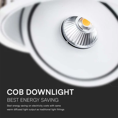 V-TAC 20W süllyeszthető COB LED mélysugárzó, állítható szöggel, fehér házzal, CCT - SKU 10581