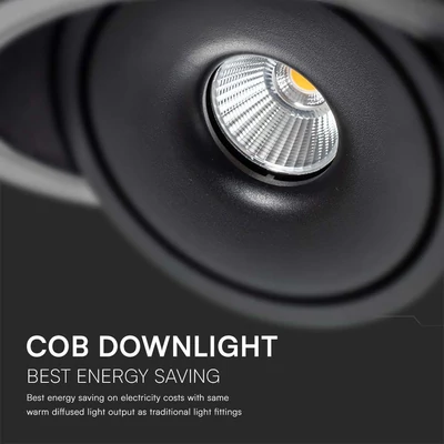 V-TAC 20W süllyeszthető COB LED mélysugárzó, állítható szöggel, fekete házzal, CCT - SKU 10580