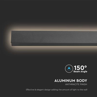 V-TAC 23W lineáris fali LED lámpa, 141cm, antracit, természetes fehér - SKU 10439