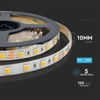 V-TAC 24V változtatható színhőmérsékletű IP20 LED szalag, SMD 2835, 120 LED/m - SKU 2897