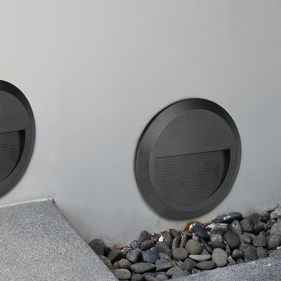 V-TAC 2W fekete LED lépcsővilágítás, kerek, IP65, természetes fehér - SKU 211316