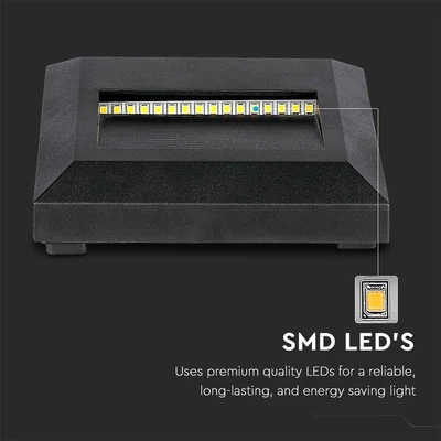 V-TAC 2W fekete LED lépcsővilágítás, szögletes, IP65, meleg fehér - SKU 211323