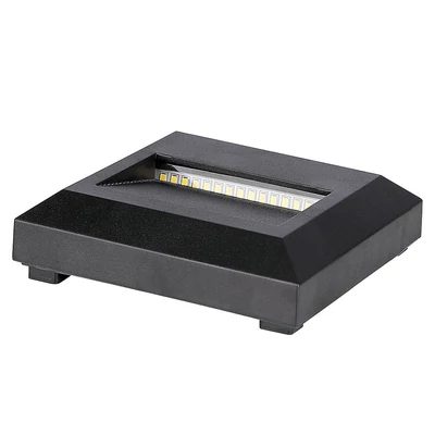 V-TAC 2W fekete LED lépcsővilágítás, szögletes, IP65, meleg fehér - SKU 211323
