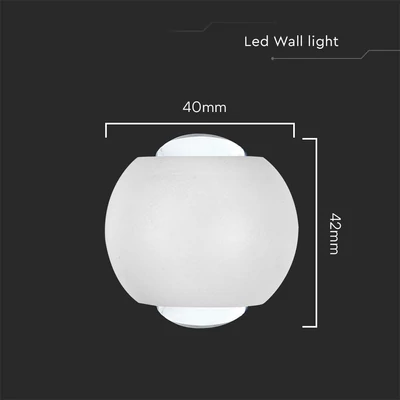 V-TAC 2W kültéri fali COB LED lámpa, 2 irányú gömb, fehér házzal, meleg fehér - SKU 10585