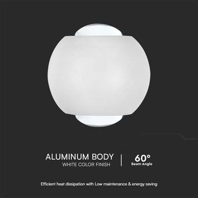 V-TAC 2W kültéri fali COB LED lámpa, 2 irányú gömb, fehér házzal, meleg fehér - SKU 10585