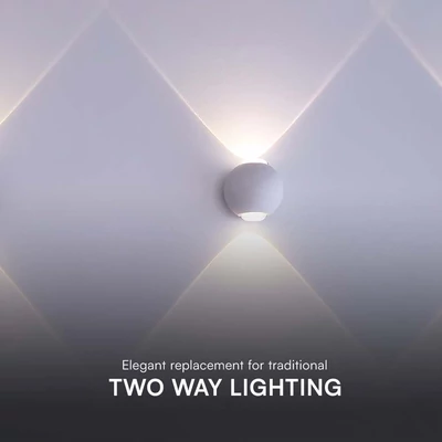 V-TAC 2W kültéri fali COB LED lámpa, 2 irányú gömb, fehér házzal, meleg fehér - SKU 10585