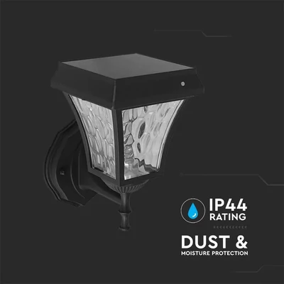 V-TAC 2W napelemes fali LED lámpa, IP65, állítható színhőmérséklettel, matt fekete házzal - SKU 2889