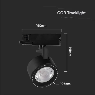 V-TAC 30W 3in1 fekete tracklight lámpa, állítható színhőmérséklettel - SKU 10371