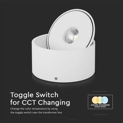 V-TAC 30W mennyezeti COB LED mélysugárzó, állítható szöggel, fehér házzal, CCT - SKU 23157