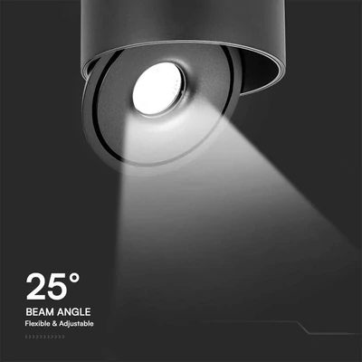V-TAC 30W mennyezeti COB LED mélysugárzó, állítható szöggel, fekete házzal, CCT - SKU 23158