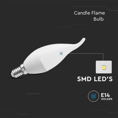 V-TAC 3.7W E14 meleg fehér C37 LED gyertyaláng égő - SKU 214164