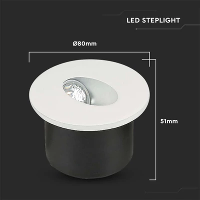 V-TAC 3W beltéri LED lépcsővilágítás, kerek, természetes fehér - SKU 211208