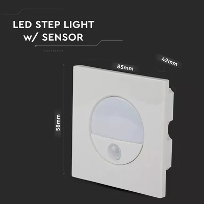 V-TAC 3W beltéri LED lépcsővilágítás, mozgásérzékelővel, természetes fehér - SKU 5570
