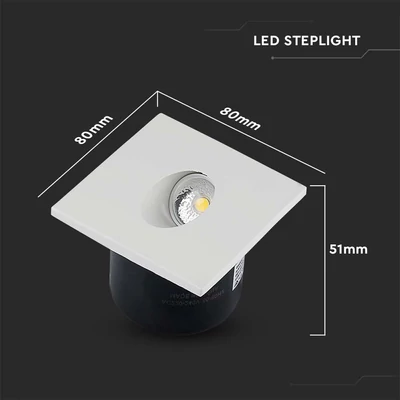 V-TAC 3W beltéri LED lépcsővilágítás, szögletes, természetes fehér - SKU 211210