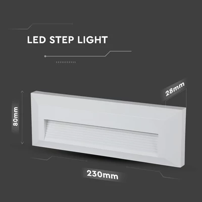 V-TAC 3W fehér LED lépcsővilágítás, IP65, természetes fehér - SKU 211326
