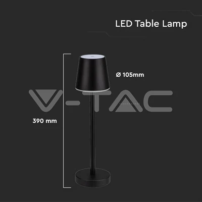 V-TAC 3W fekete, érintéssel vezérelhető akkumulátoros LED lámpa, természetes fehér - SKU 10194
