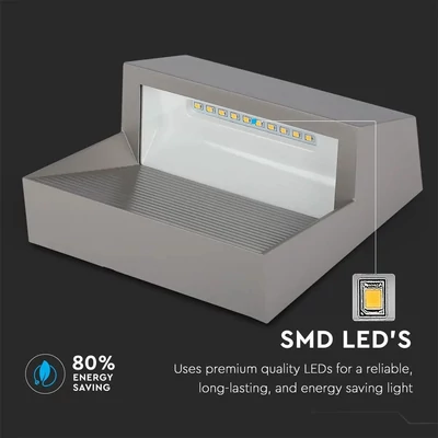 V-TAC 3W szürke LED lépcsővilágítás, szögletes, IP65, meleg fehér - SKU 1400