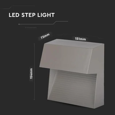 V-TAC 3W szürke LED lépcsővilágítás, szögletes, IP65, természetes fehér - SKU 1401