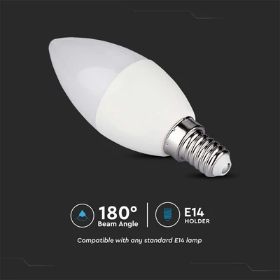 V-TAC 4.8W E14 RGB+ Természetes fehér C37 gyertya LED égő, 24 gombos távirányítóval  - SKU 2929